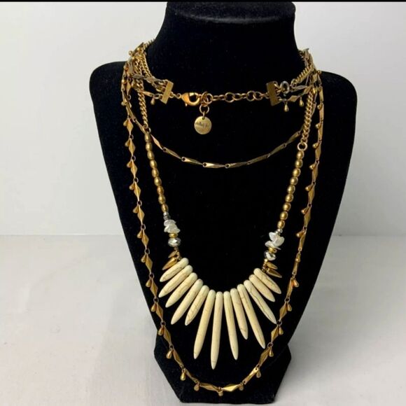 Stella And Dot Zuni Gold Tone Layered Multi Strand W/ Spikes Necklace - Picture 1 of 8